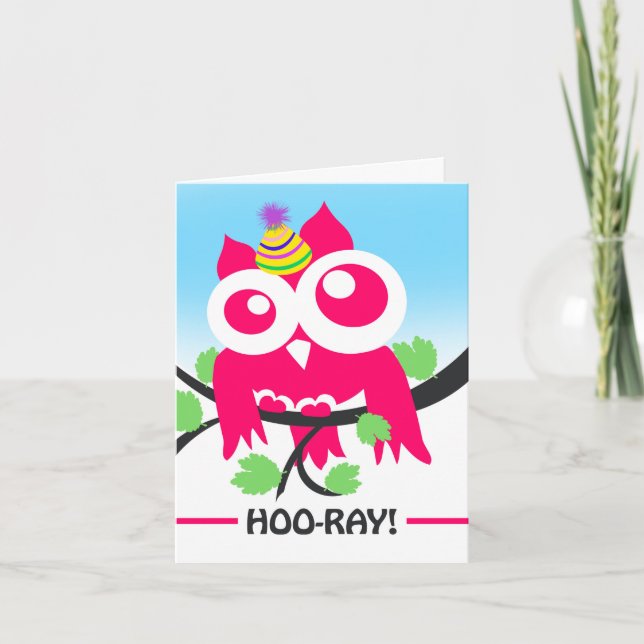 Hoo-Ray, It's Your Birdday, Funny Birthday Owl Card (Front)