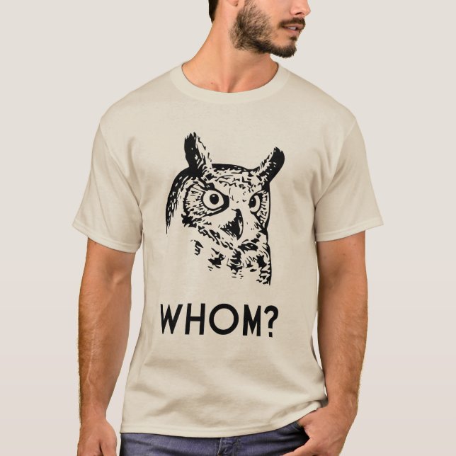 Hoo Who Whom Grammar Owl T-Shirt (Front)