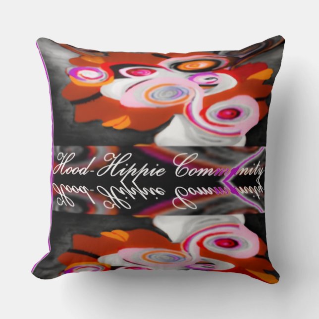 "Hood-Hippie Community"  Throw Pillow (Front)