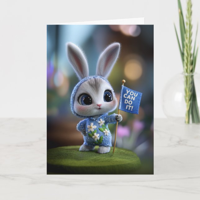 Hooded Baby Bunny “You Can Do It” Encouragement Card (Front)