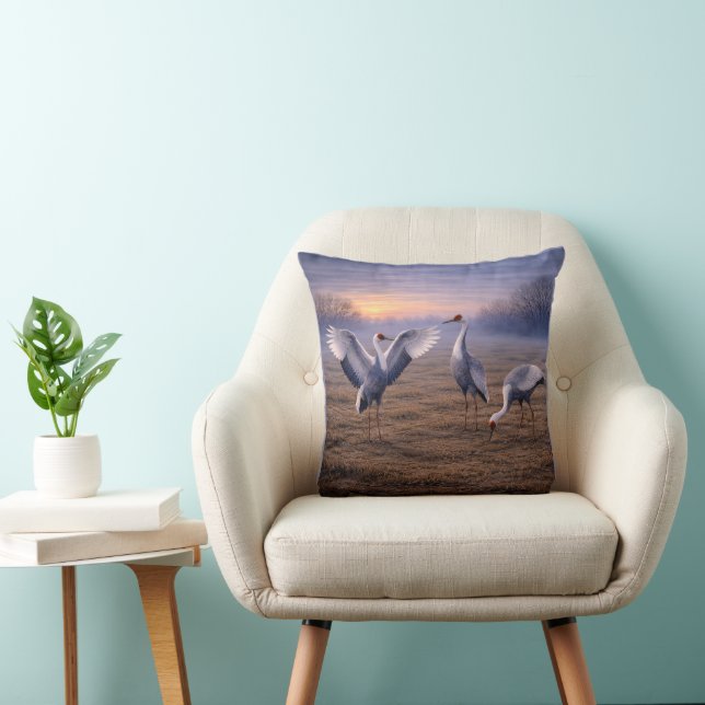 Hooded Cranes in Winter -  Throw Pillow (Chair)