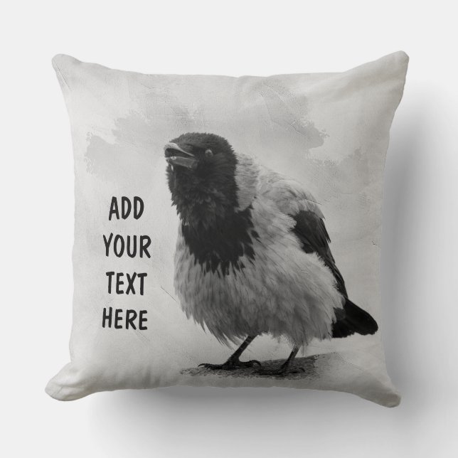 Hooded Crow Throw Pillow (Front)
