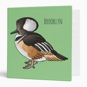 Hooded merganser bird cartoon illustration 3 Ring Binder
