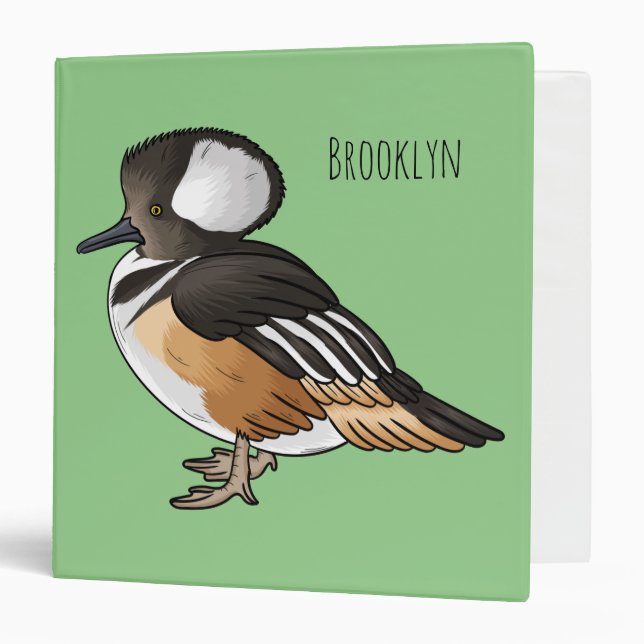  Hooded merganser bird cartoon illustration 3 Ring Binder (Front/Inside)