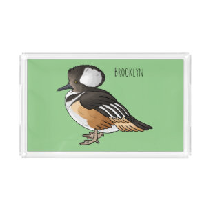 Hooded merganser bird cartoon illustration Acrylic Tray