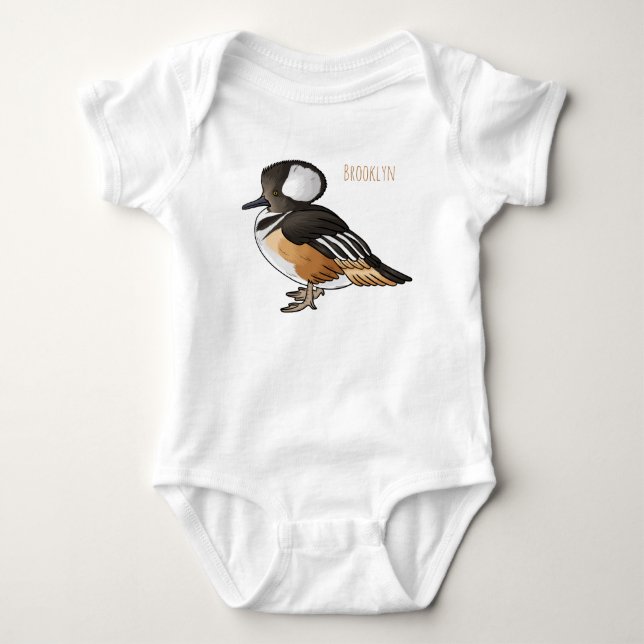  Hooded merganser bird cartoon illustration  Baby Bodysuit (Front)