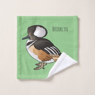 Hooded merganser bird cartoon illustration Bath Towel Set