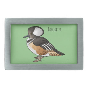 Hooded merganser bird cartoon illustration Belt Buckle