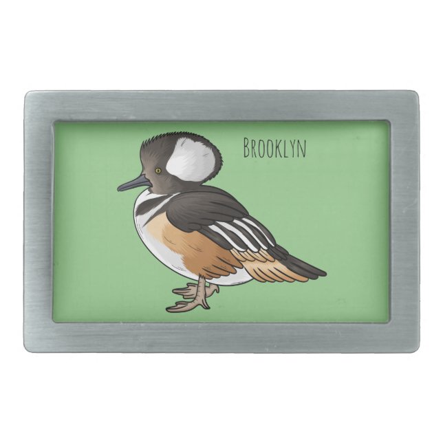 Hooded merganser bird cartoon illustration  Belt Buckle (Front)