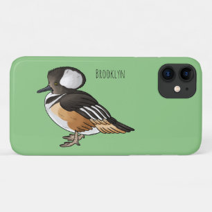 Hooded merganser bird cartoon illustration iPhone 11 Case