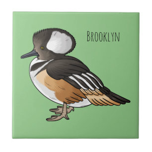 Hooded merganser bird cartoon illustration Ceramic Tile