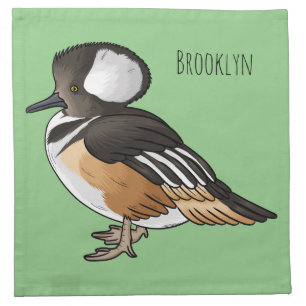 Hooded merganser bird cartoon illustration Cloth Napkin