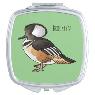  Hooded merganser bird cartoon illustration  Compact Mirror