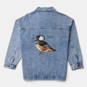 Hooded merganser bird cartoon illustration Denim Jacket