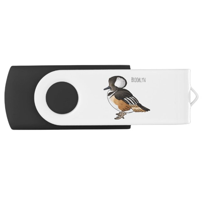  Hooded merganser bird cartoon illustration  Flash Drive (Front)