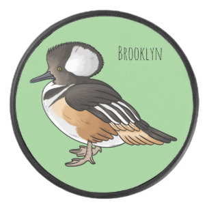 Hooded merganser bird cartoon illustration Hockey Puck
