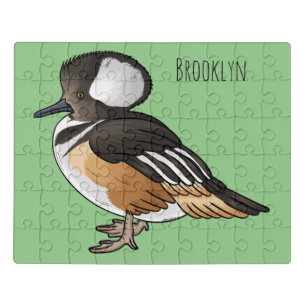 Hooded merganser bird cartoon illustration Jigsaw Puzzle