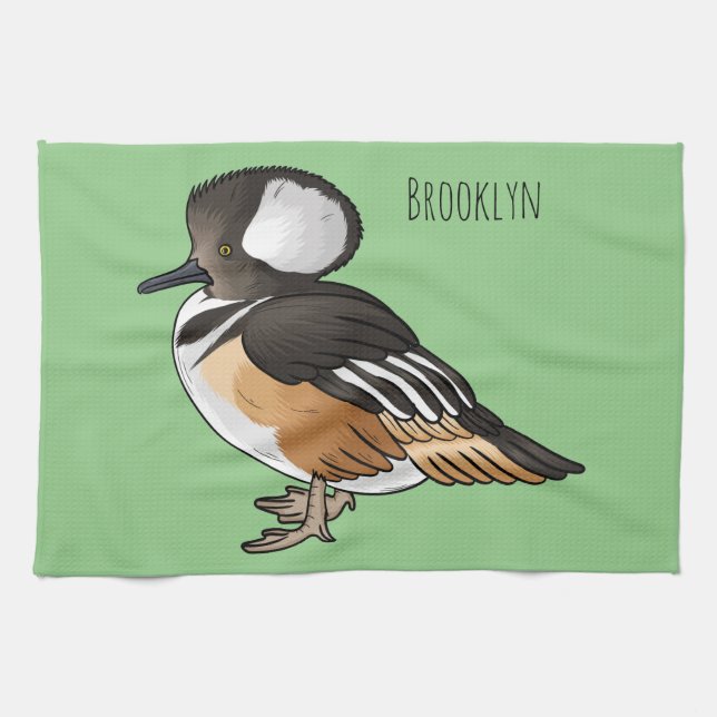  Hooded merganser bird cartoon illustration Kitchen Towel (Horizontal)