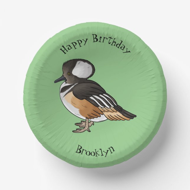  Hooded merganser bird cartoon illustration Paper Bowls (Front)