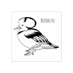 Hooded merganser bird cartoon illustration Rubber Stamp