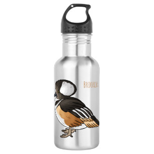Hooded merganser bird cartoon illustration Stainless Steel Water Bottle