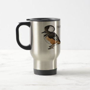 Hooded merganser bird cartoon illustration Travel Mug