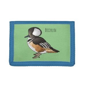 Hooded merganser bird cartoon illustration  Tri-fold Wallet