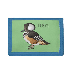 Hooded merganser bird cartoon illustration Trifold Wallet