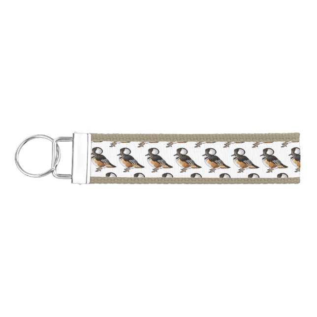  Hooded merganser bird cartoon illustration  Wrist Keychain (Keys on Left)