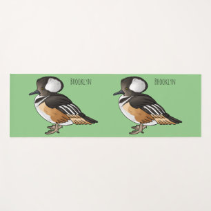 Hooded merganser bird cartoon illustration Yoga Mat