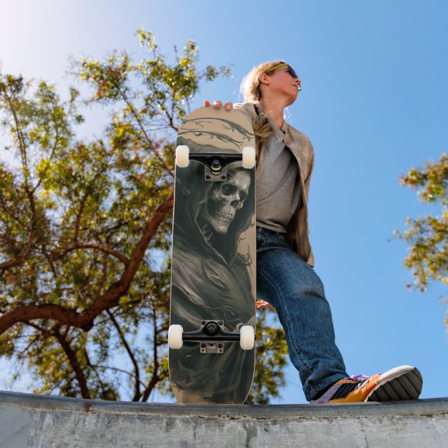 Hooded Skeleton Profile Skateboard (Outdoor 1)