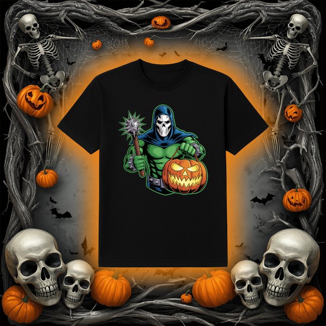 Hooded Villain Skull Mask Flail Halloween T-Shirt (Creator Uploaded)