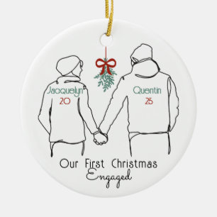 Hoodie Couple First Christmas Engaged Ceramic Ornament