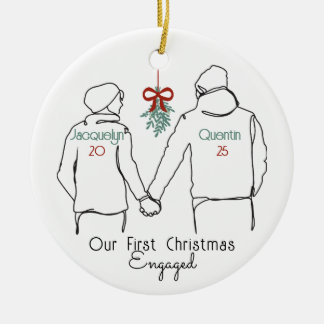 Hoodie Couple First Christmas Engaged Ceramic Ornament