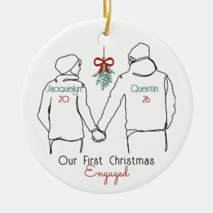 Hoodie Couple First Christmas Engaged Ceramic Ornament