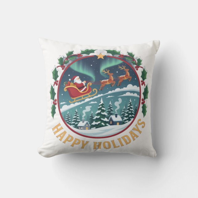 hoodie Happy Holidays Throw Pillow (Front)