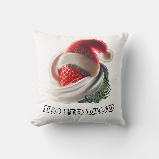 Hoodie Strawberry Cream Christmas Hat NZ Fern Throw Pillow (Front)