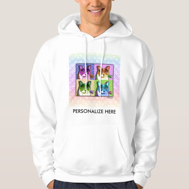 Hoodies, Sweats - Pop Art Cat Hoodie (Front)