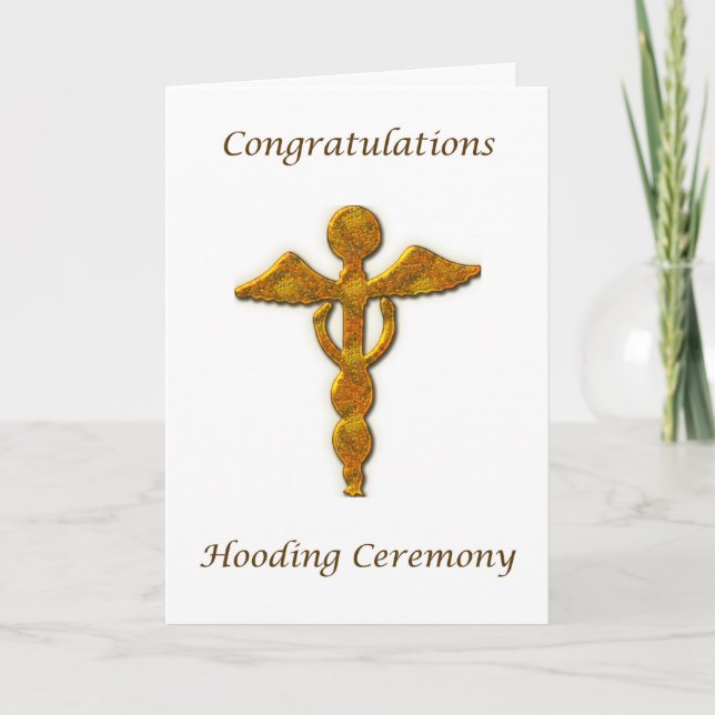 Hooding Ceremony Gold Medical Symbol Congrats Card (Front)