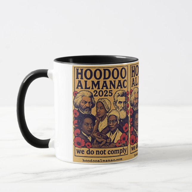 Hoodoo Almanac 2025 we do not comply black mug (Left)