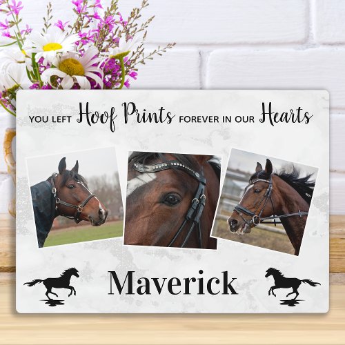 Hoof Prints on our Hearts 3 Photo Horse Memorial Plaque
