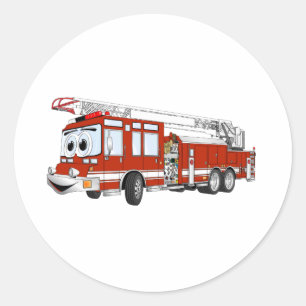 Hook and Ladder Fire Truck Cartoon Classic Round Sticker