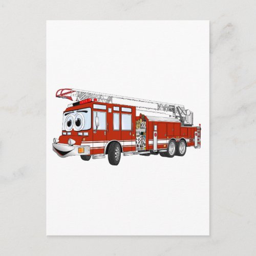 Hook and Ladder Fire Truck Cartoon Postcard