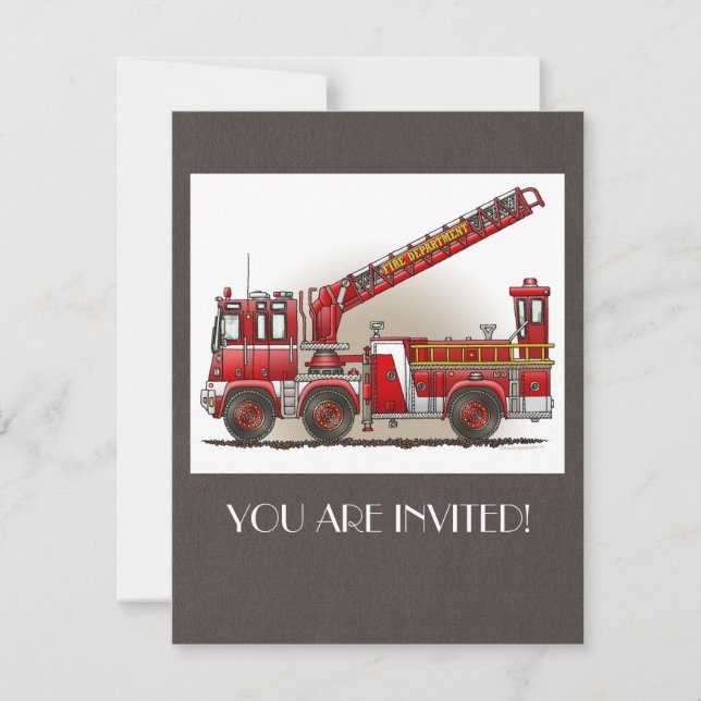 Hook and Ladder Fire Truck Invitation (Front)