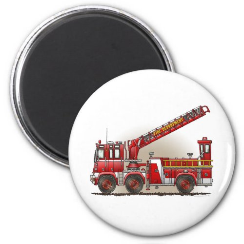 Hook and Ladder Fire Truck Round Magnet