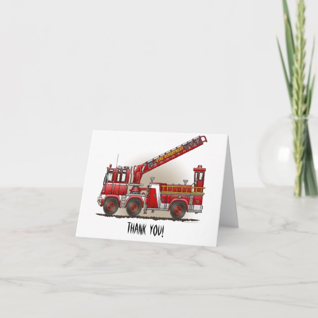 Hook and Ladder Fire Truck Thank You Card (Front)