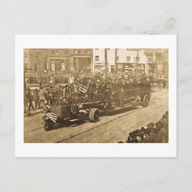 Hook and Ladder on Parade - Vinatge Postcard (Front)