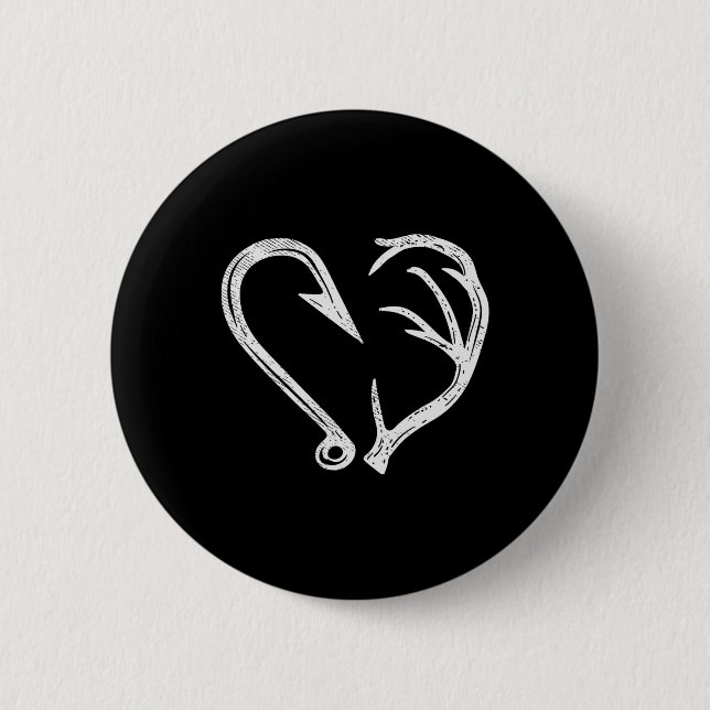 Hook Antler Heart Love Fishing Hunting Fish Deer H Button (Front)