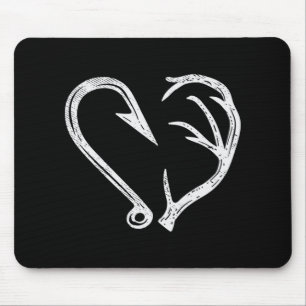 Hook Antler Heart Love Fishing Hunting Fish Deer H Mouse Pad