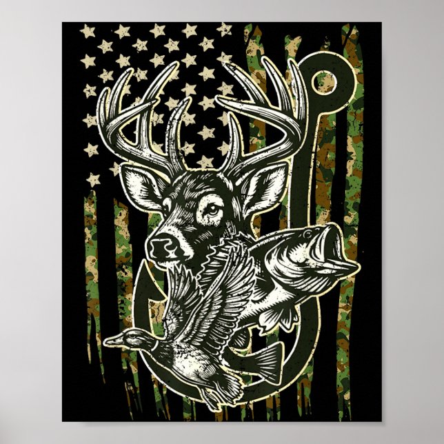 Hook Antler Heart Love Fishing Hunting Fish Deer H Poster (Front)